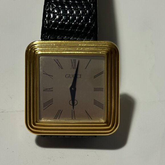 Womens Gucci Brown Gold-Plated Square Case 14 GG Buckle Leather Band Wristwatch - Picture 7 of 16